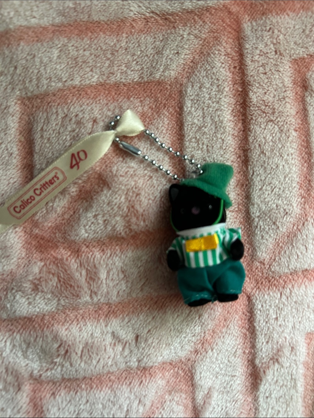 Calico Critters Green-Clad Black Cat Plush Keychain